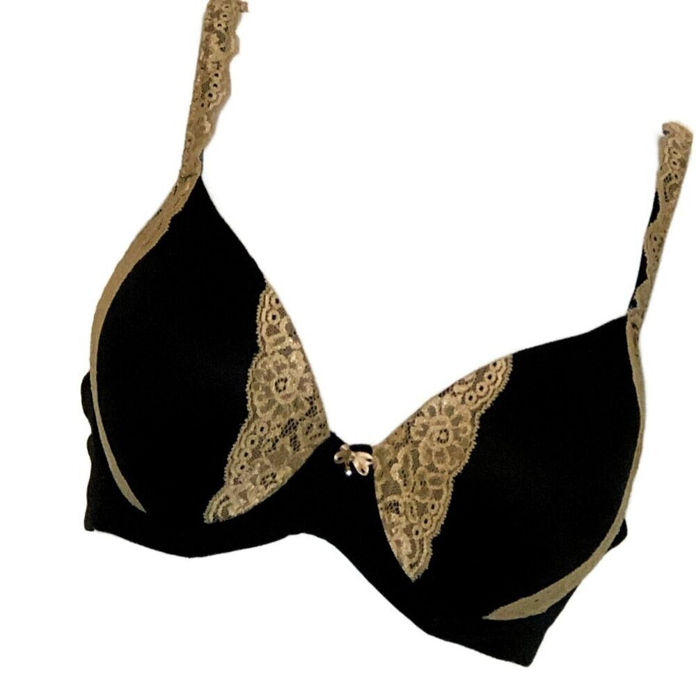 Soma Embraceable Full Coverage Bra 36C Lace Trim Underwired Black Beige - Picture 6 of 6